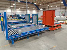 Presto #UT90-40, industrial scissor lift table, 1.5m lift height, w/ auxiliary roller conveyors, 2.03 x 1.23