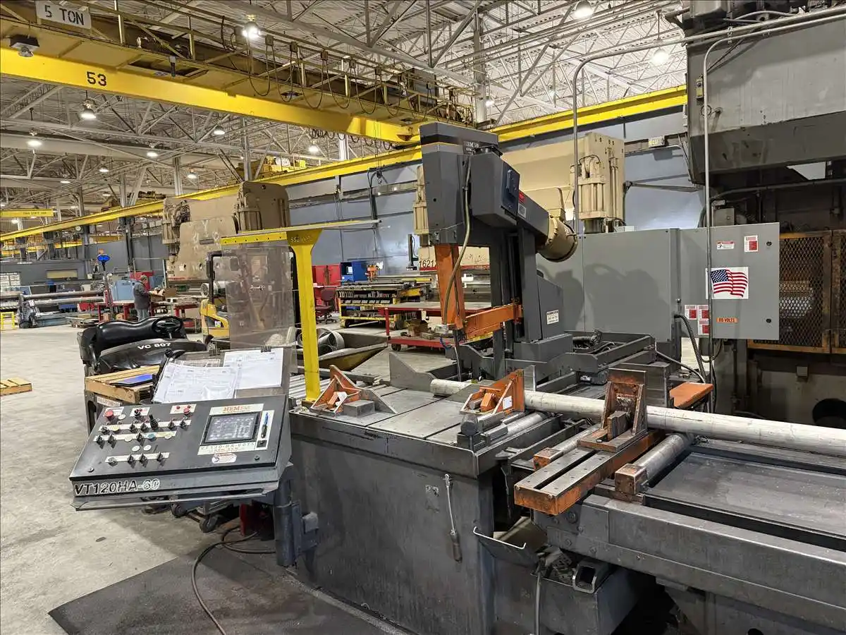 18" x 24" HEM #VT-120HA-60-ST, automatic vertical band saw, mitering, 65-400 SFPM, 48" shuttle vise, 7.5 HP