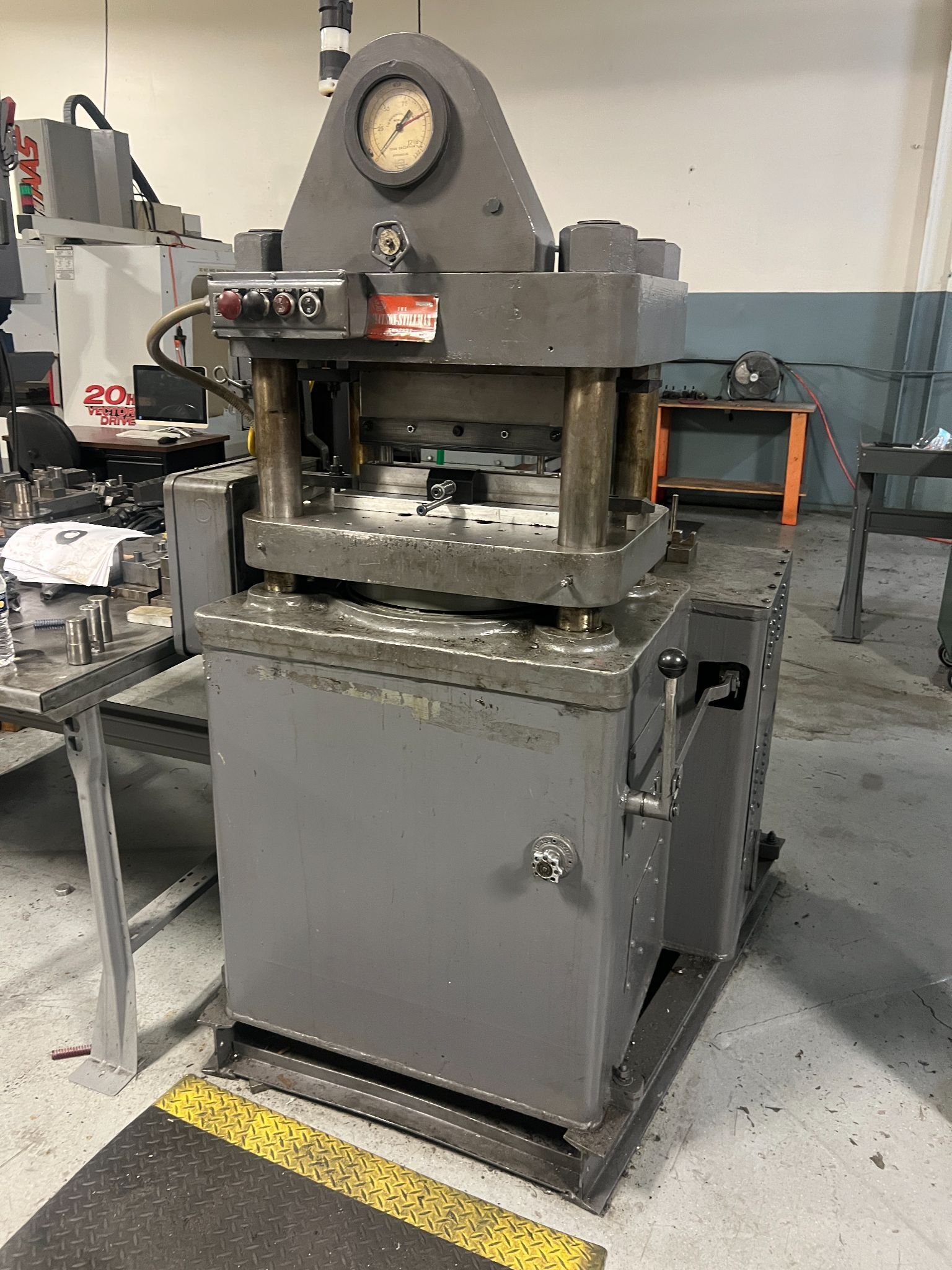 100 Ton, Watson Stillman, 4-post up acting hydraulic press, 27" x 19" bed, 18.25" x 10" between posts, 10.5"