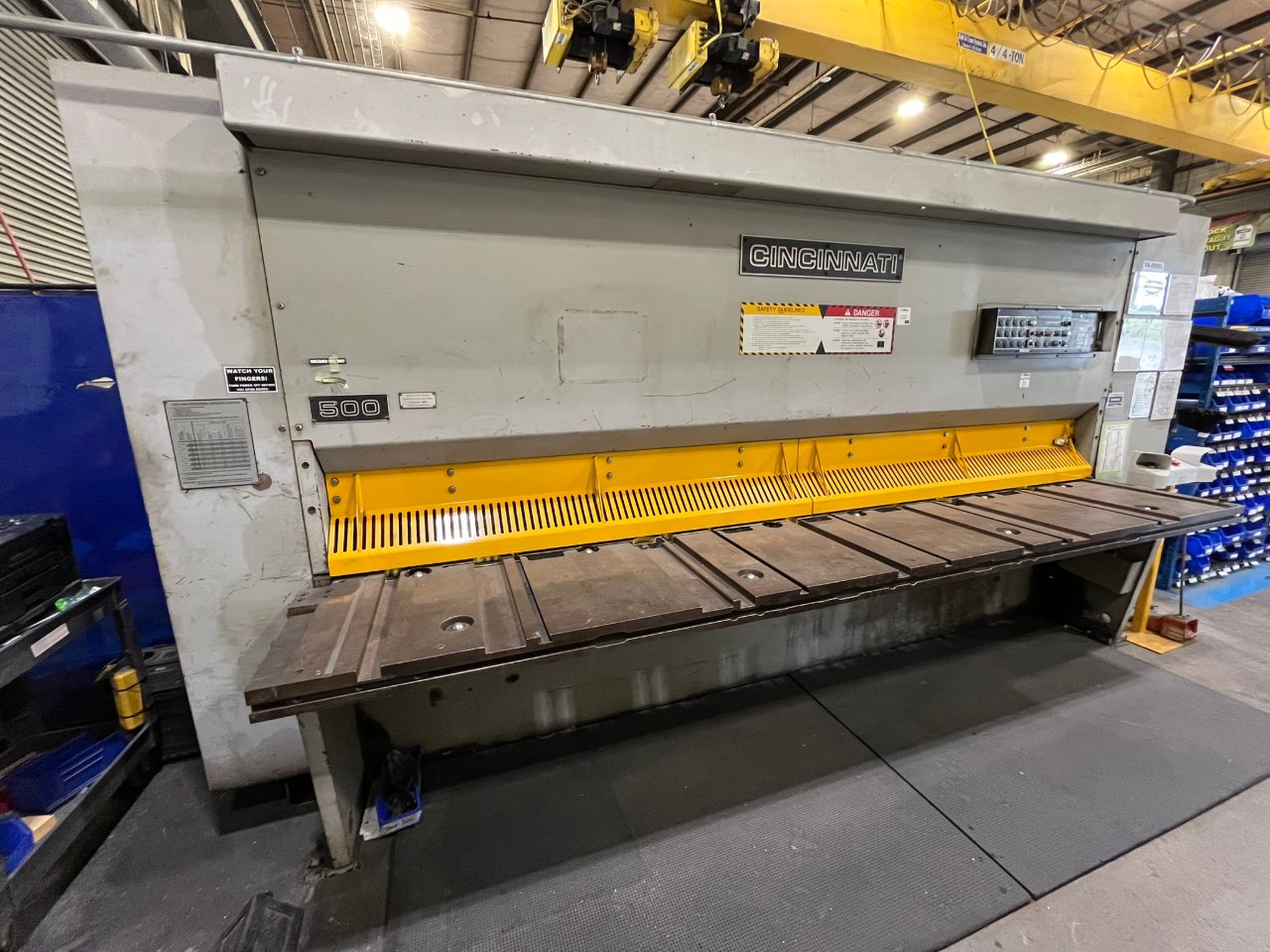 1/2" x 12' Cincinnati #500HS, hydraulic plate shear, 12' 3" between housings, 48" back gauge, 18" throat, 16