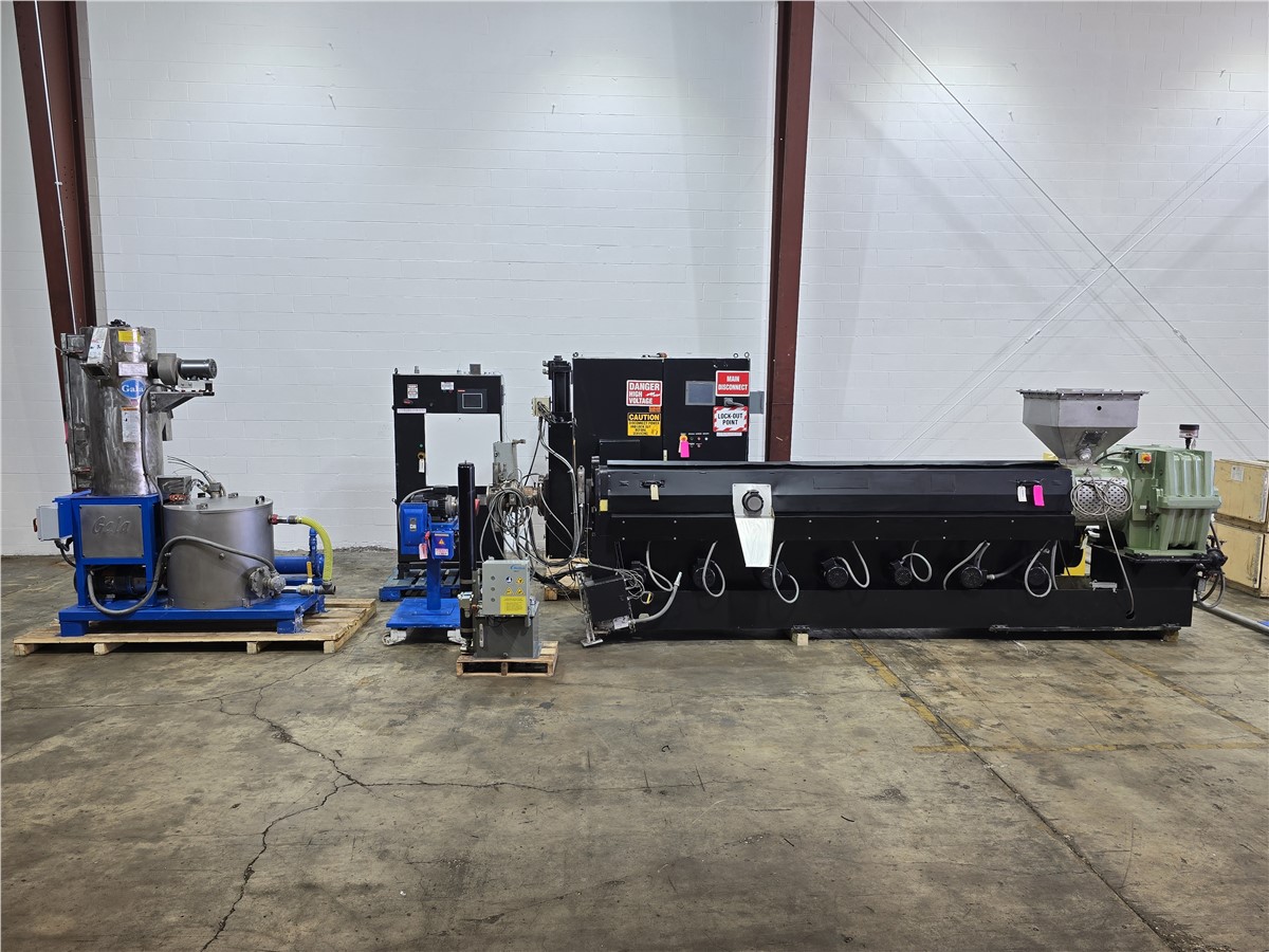 4.5" Davis Standard #45T, underwater pelletizing extrusion line, 34:1 L/D, 300 HP Baldor, 1775 RPM, Gala 6