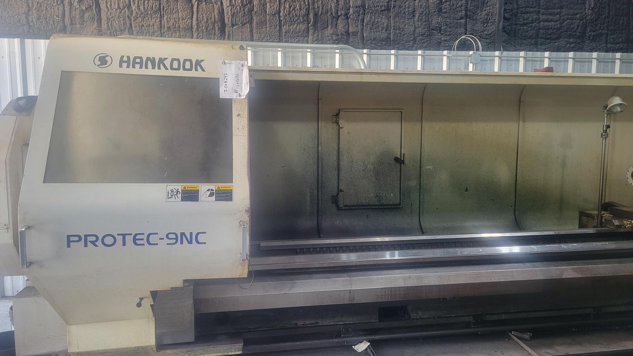 Hankook #Protec-9NC/4000, flat bed CNC lathe, 37.4" swing, 157" machining length, 26 HP, 630 RPM, tailstock