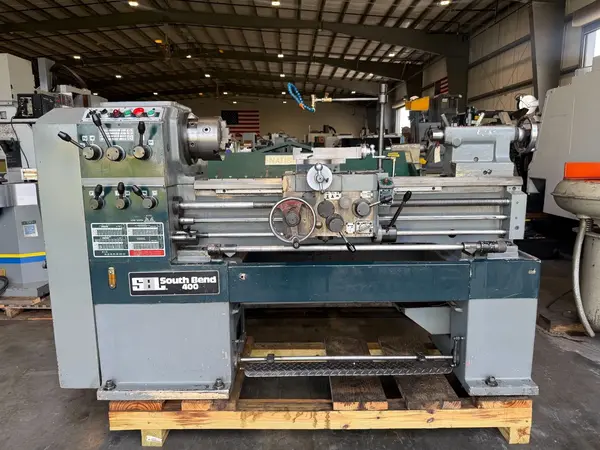 16" x 40" South Bend #400, engine lathe, 8" Bison 3-jaw chuck, 2-1/16" bore, D1-6, (12) 59-1400 RPM, #4MT