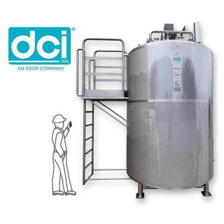 1500 gallon DCI, 304 Stainless Steel jacketed sanitary mix tank, 72" ID x 87" straight side, 1.5 HP mixer