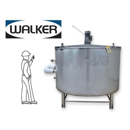750 gallon Walker, 316L Stainless Steel sanitary jacketed mix tank, sweep bottom, 2 HP sweep agitator, CIP