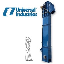 Universal Industries #U3TT-1800, bucket elevator, 13'-9" discharge height, 11" x 6" HDPE buckets, 2 HP