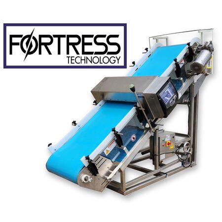 Fortress Technology #SC-CONV-96HD22FG, metal detector w/ 22" wide x 90" long incline belt conveyor, 24" W x