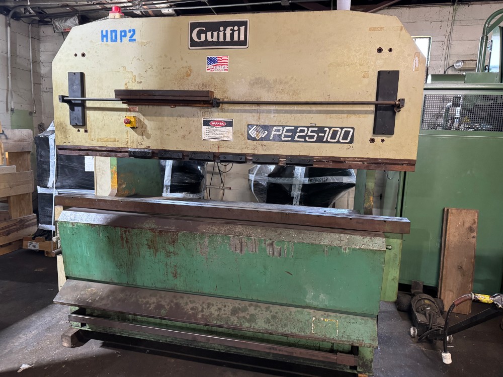 110 Ton, Guifil #PE25-100, Up-Acting Hydraulic Press Brake, 8.2'OA, 81" between housing, 16" throat, 18"
