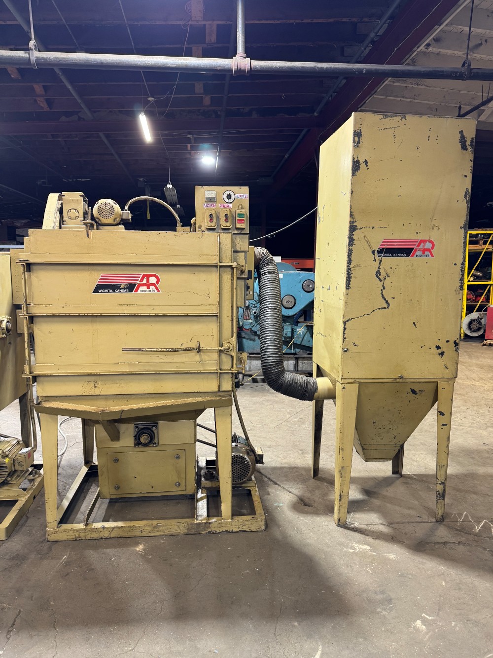 12 cu.ft. A.R.E. #B-11, Tumble Blast Machine, 7.5 HP single blast wheel, 1/2 HP tumble motor, 1 HP dust