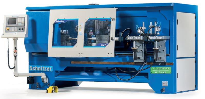 Schnitzer #4X5-MT, 4-axis 5-head CNC controlled wood lathe, 47.25" length, 6.2" square, 8 HP, 24000 RPM, 5