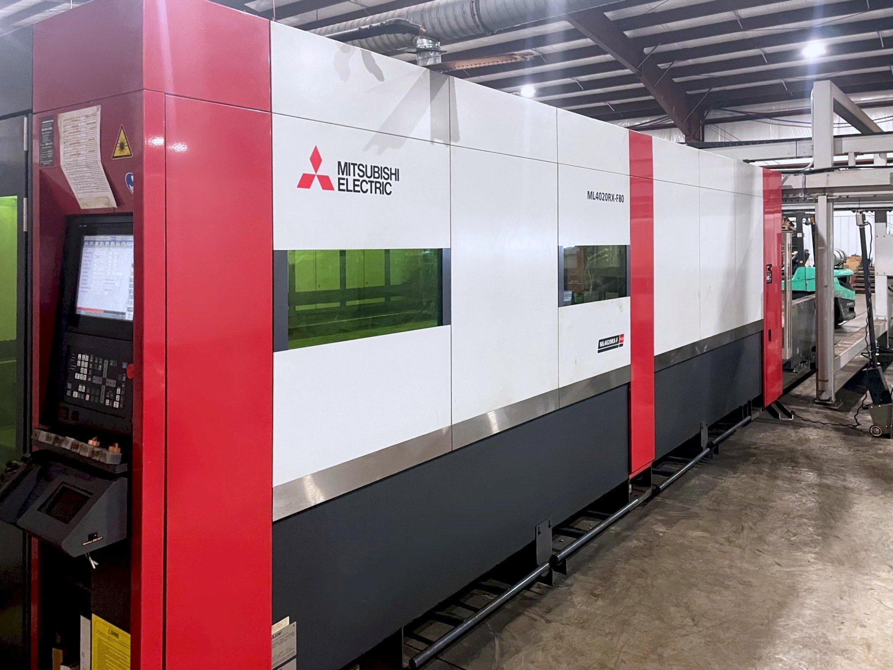 Mitsubishi #ML4020RX-F80, fiber laser, 8000 watt, 6.5' x 13' table, dual pallet shuttle tables, IPG source