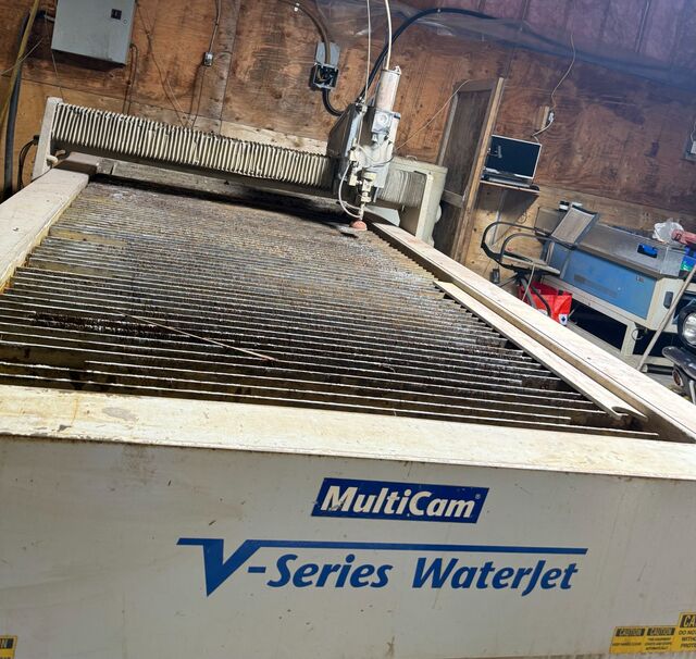 MultiCam #V-Series, waterjet, 4' x 8' table, 30 HP Bosch Rexroth pump motor, 220 V., 2012