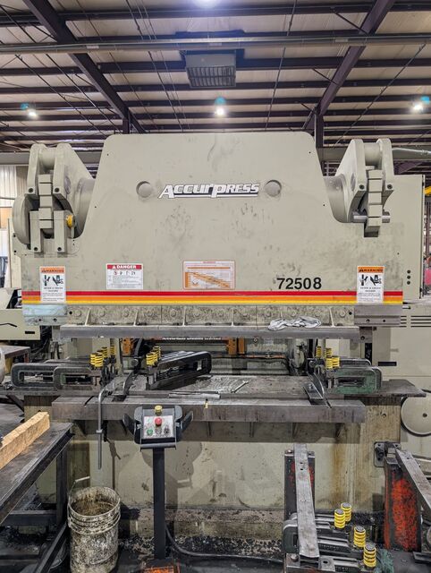 250 Ton, Accurpress #72508, CNC press brake, 8' overall, 76" between housing, 8" stroke, 10" throat, ETS