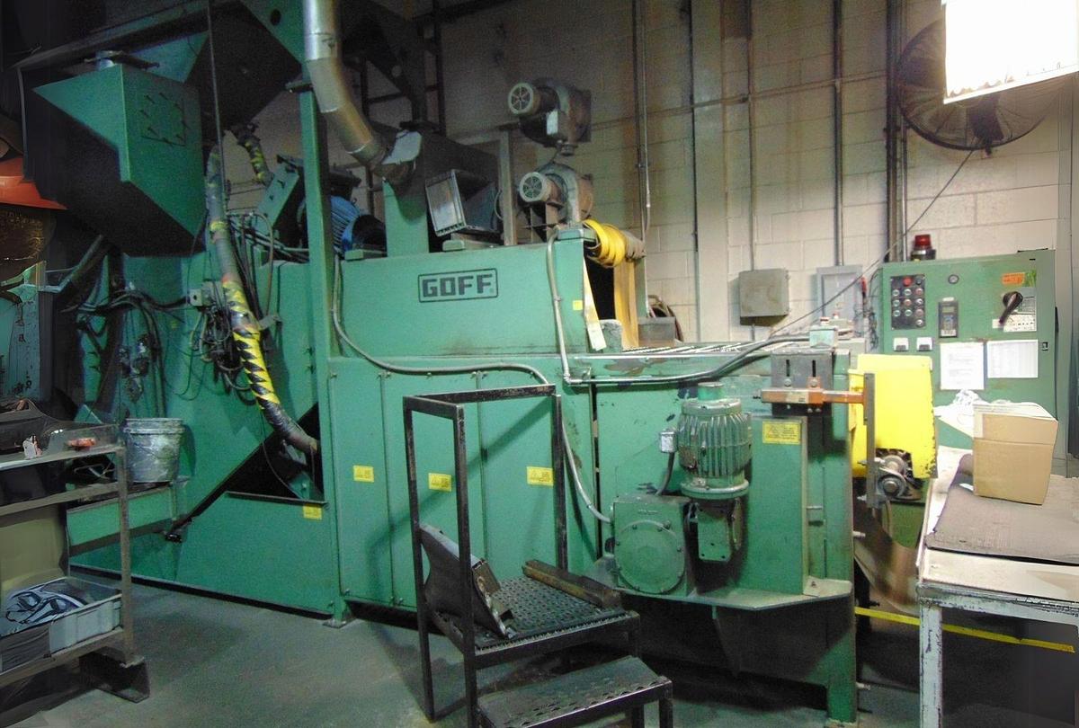 Goff #WM27.5-4-40, Mesh Belt Shot Blast Machine, (4) 10 HP blast wheels, 27.5" width x 13" H capacity, VFD
