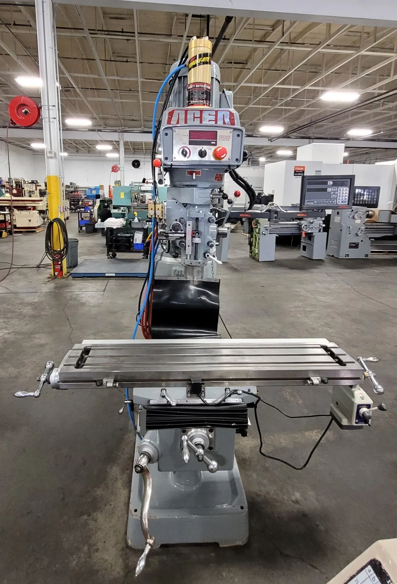 Acer #E-Mill-3VSII, vertical mill, 9" x49" table, 3 HP, 60-4500 RPM, R-8, Newall DP700 2-Axis digital read