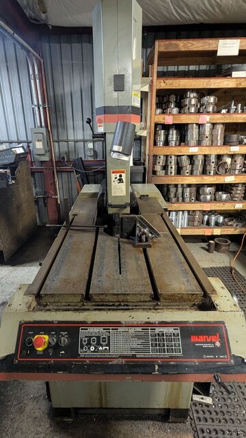 18" x 22" Marvel #8-Mark-II-V, vertical band saw, 14' 6" x 1" x .035" blade, 50-450 FPM, 45&deg; column tilt, 2