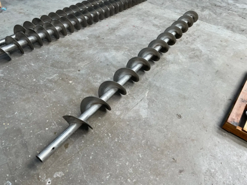 9" diameter x 8' long, standard pitch Stainless Steel screw auger, 5" pitch (2 available)