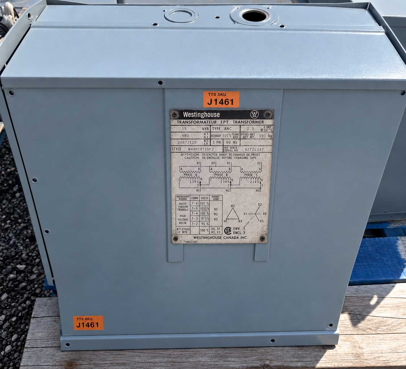 15 KVA 480 Delta Primary, 208Y/120 Secondary, Westinghouse, Dry Type Isolation Transformer, 3-Phase, CSA