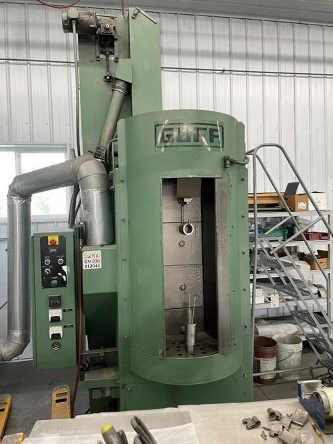 Goff #1244, Spinner Hanger Shot Blast Machine, (2) 5 HP blast wheels, 12" diameter x 36" high work capacity