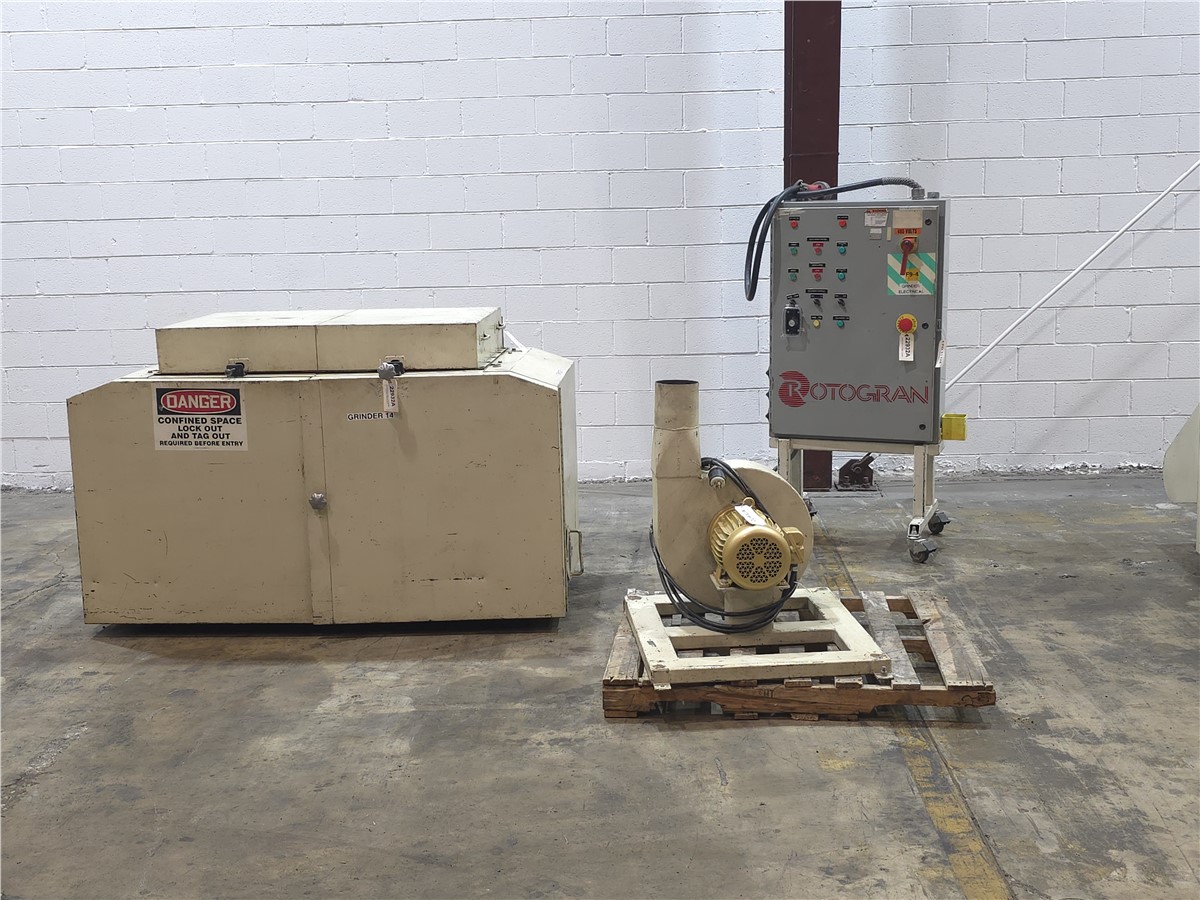 14" x 48" Rotogran #WO-1448-RF, roll feed granulator, 30 HP, 3 knife open rotor, 2 bed knives, 41" infeed