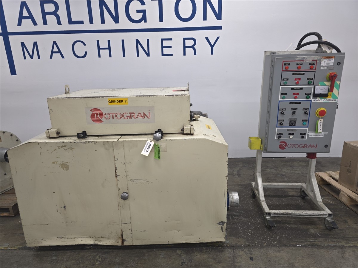 14" x 42" Rotogran #WO-1442-SP-RF, sound enclosed granulator, 30 HP, powered pull-roll feeder, 3 knife open