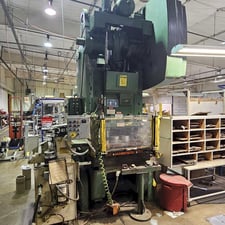 110 Ton, Bliss #C-110, OBI press, 8" stroke, 17" Shut Height, 4" adj., 42" x 27" bed, foot pedal, CWP SMX-24