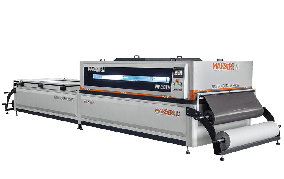 Makserteam #WP2-OTM, Dual-Table Vacuum Membrane Press, 100 m/hour, 45.6 HP, 116 psi, 3-4 minutes/cycle, 7