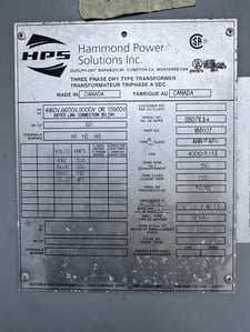4000/5333 KVA 11000 Primary, 13800 Secondary, Hammond Transformer