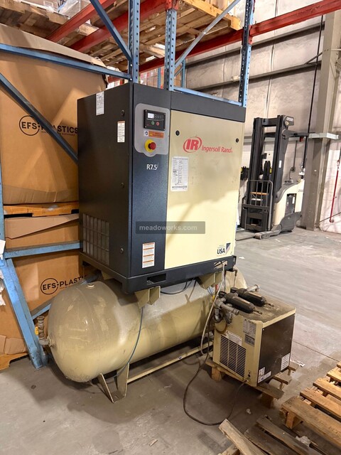 145 psi, Ingersoll-Rand #R7.5IA145, Rotary Screw Air Compressor w/ Tank & Air Dryer, 7 HP