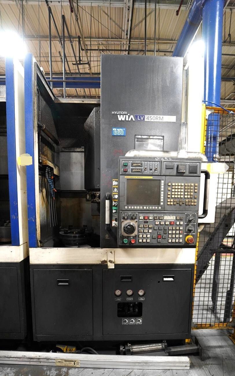 Hyundai Wia #LV450RM, 3-Axis CNC Vertical Lathe, 12.2" X, 19.5" Z, 24.4" swing diameter, 18.3" turning