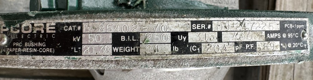 50 KV, PCore Electric, b-85402-70. prc bush, 400 A, Set of 3