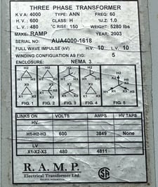 RAMP Electrical X-FMR, Ltd., 3-Phase Autotransformer, 4000 kVA, 600Y to 480Y, Full-Wave Impulse, CSA, 60 Hz