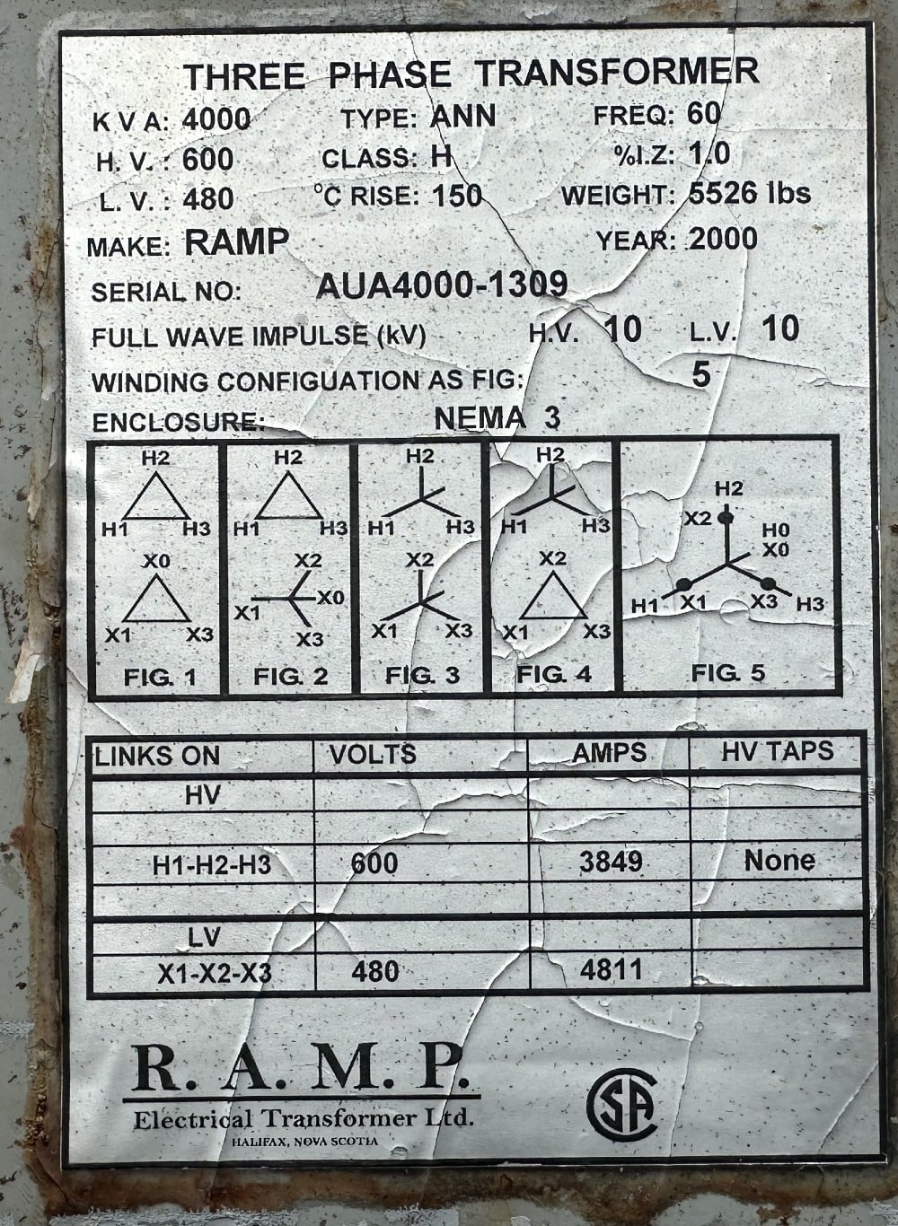 4000 KVA 600Y Primary, 480Y Secondary, RAMP Electrical X-FMR, Ltd., 3-Phase Autotransformer, Full-Wave