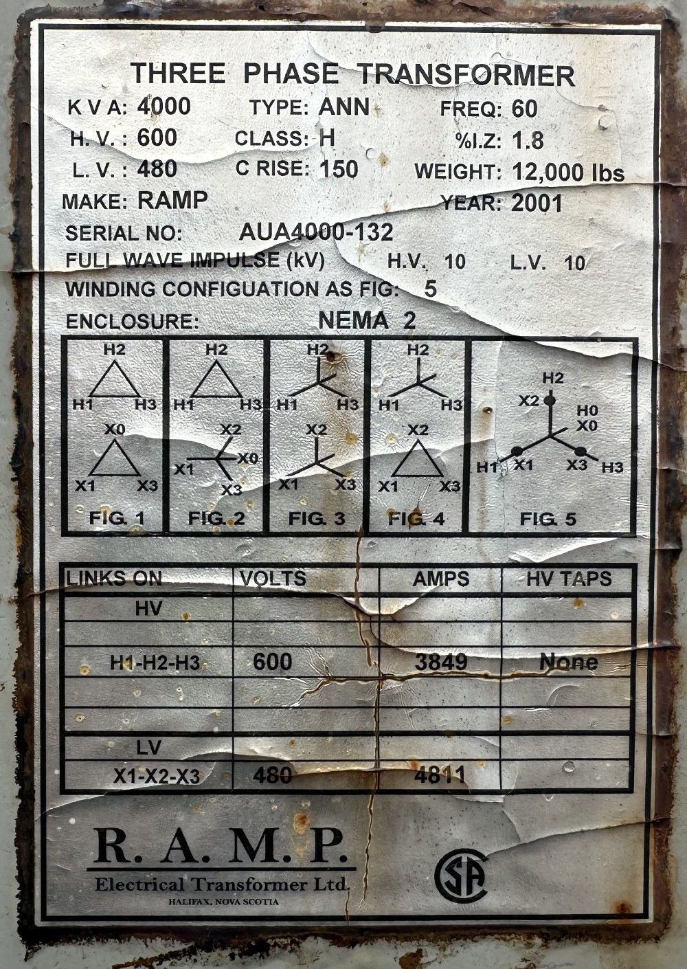 4000 KVA 600Y Primary, 480Y Secondary, RAMP Electrical X-FMR, Ltd., 3-Phase Autotransformer, Full-Wave