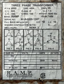 RAMP Electrical X-FMR, Ltd., 3-Phase Autotransformer, 4000 kVA, 600Y to 480Y, Full-Wave Impulse, CSA, 60 Hz