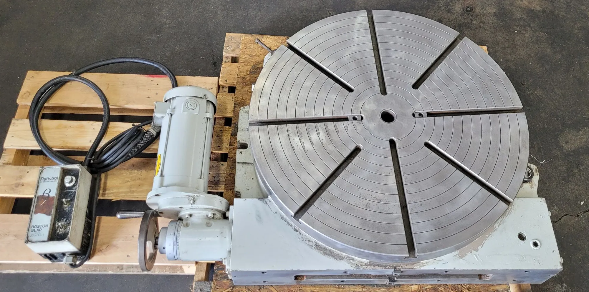 30" Troyke #U-30-P, power rotary table, T-slotted, 1-1/2" center hole, Ratiotrol DC motor control