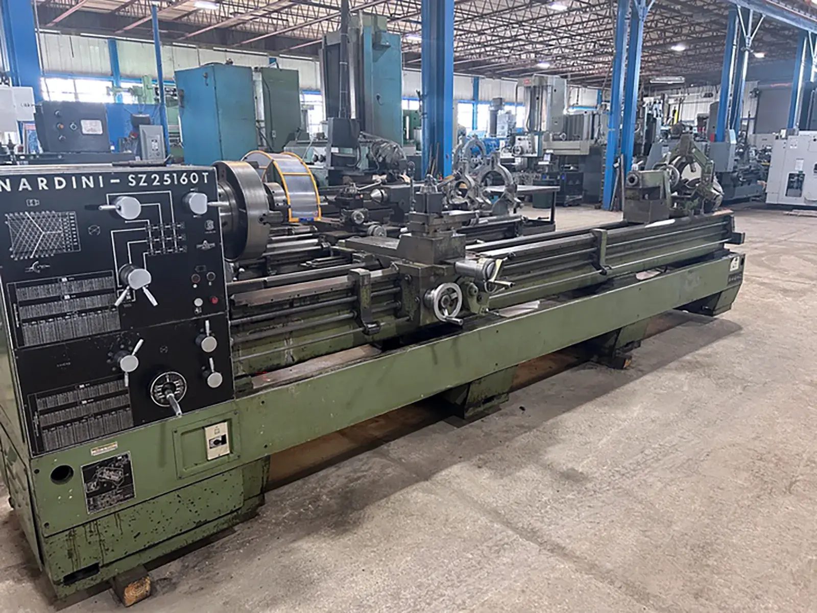 25"/31" x 160" Nardini #SZ25160T, gap bed lathe, 17" swing over cross slide, 3.25" bore, 19-1500 RPM, 12 HP