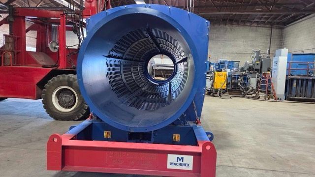 60" diameter x 22' long, Machinex trommel, angle adjustment with power unit, chain sprocket drive