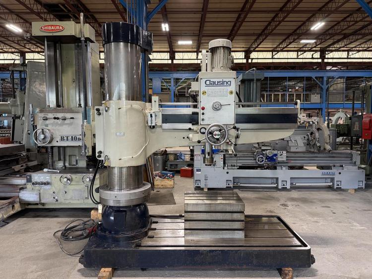 5' -17" Clausing #CL1600H, radial arm drill, power elevation, 27.5' x 19.5" T-slotted box table, 2001