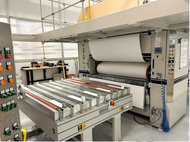 Unimak #FLL-1600-PUR, flat laminating line, 60" width, 96" panel length, 2-3/8" thickness, 82 FPM, 35 HP, PUR