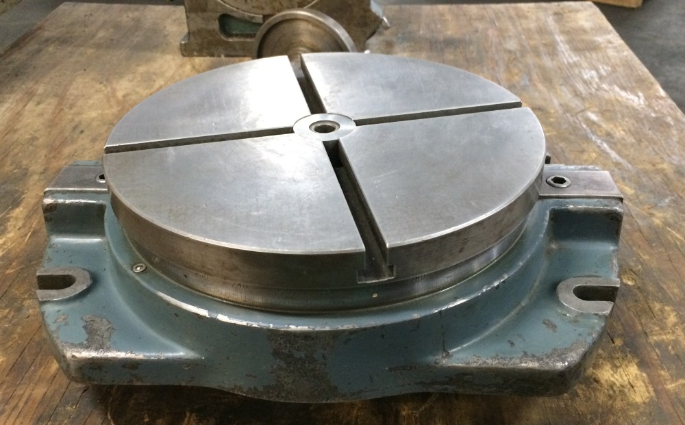 10" Moore #1058, rotary table, (4) T-slots, 3/8" top T-slot width, 5/8" T-slot width