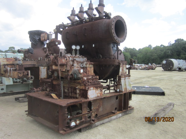 6700 HP DeLaval #KJ, steam turbine, 6 stages, 150 psi inlet, 50 psi exhaust, 3100 RPM, cast iron casing