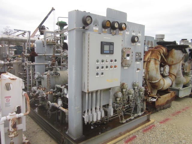 730 HP GE Rotoflow #20-6E5C, expander-compressor, 17 MMSCFD, 1050 psia inlet, 110 psia discharge, 50400 RPM