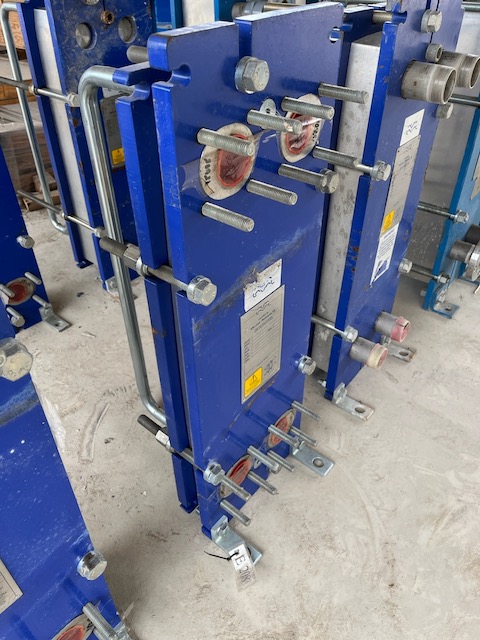 12 sq.ft., Alfa-Laval #M6-MFG, plate heat exchanger, 150 psi, (10) plates, 300&deg;F, 2007, unused