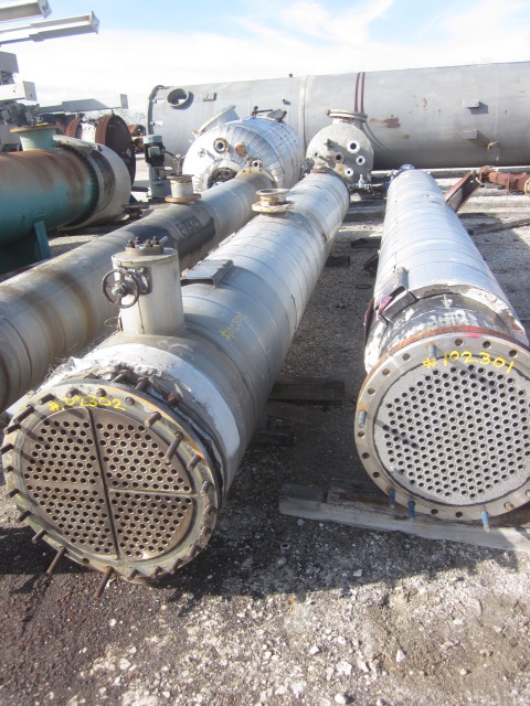 1075 sq.ft., Atlas, heat exchanger, Alloy 20 shell, 904L Stainless Steel tubes, .75" tube diameter, 18' tube