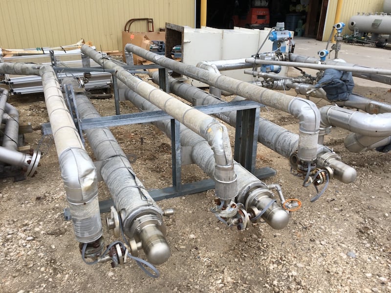 16.4 sq.ft., 150 psi shell, 150 psi tube, Enerquip, 375&deg;F, .75" tube diameter, 12' tube length, stillage