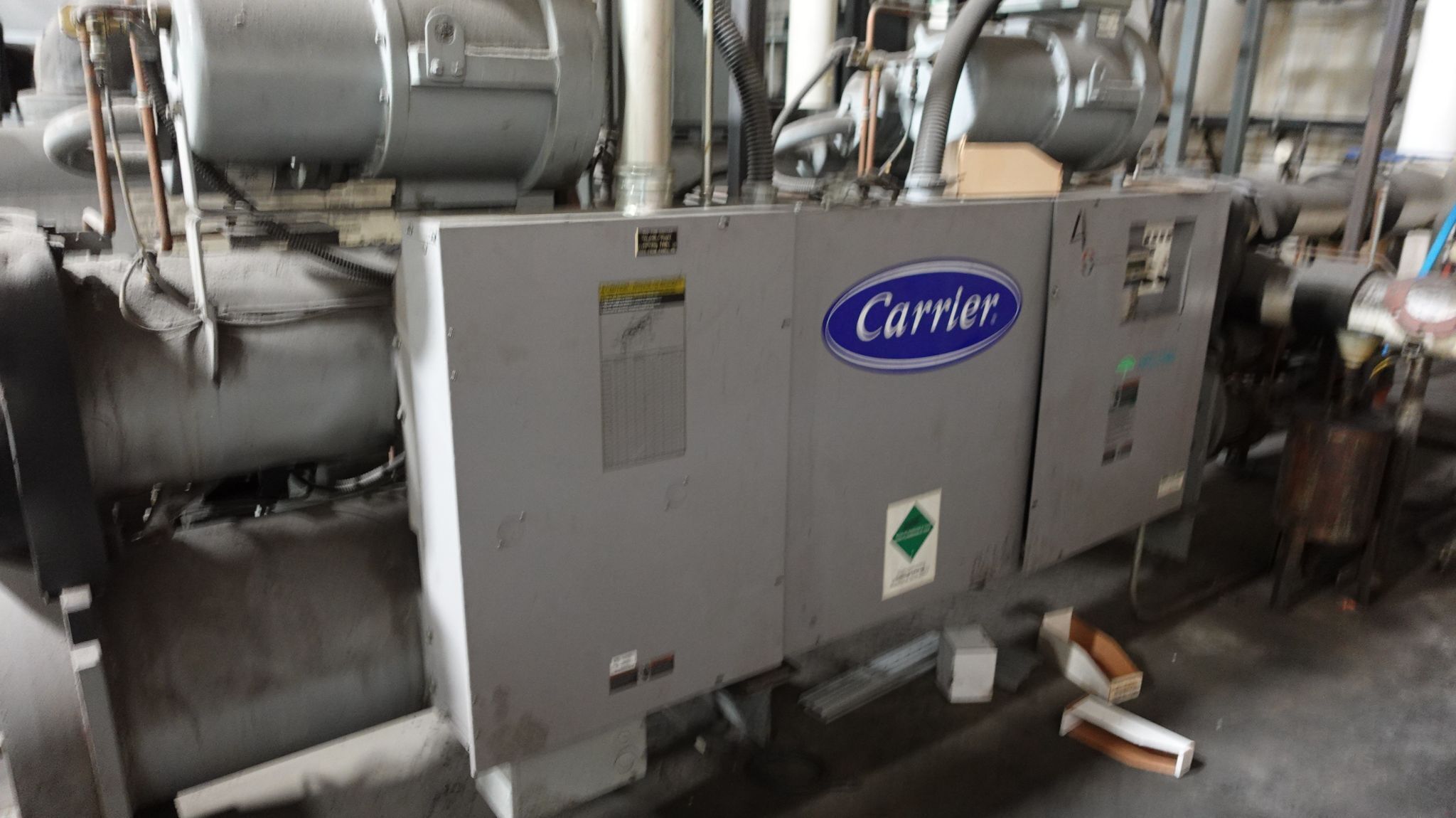 650 Ton, Carrier #HXC, Water-Cooled Chiller Systems, LOT of 2, (1) 150 HP & (1) 500 HP, w/ (2) Marley NC