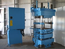 500 Ton, Rutil #RS-SX-2000/250, vertical rubber inj, 2000 CC, 24" x30" bed, excellent, 2001