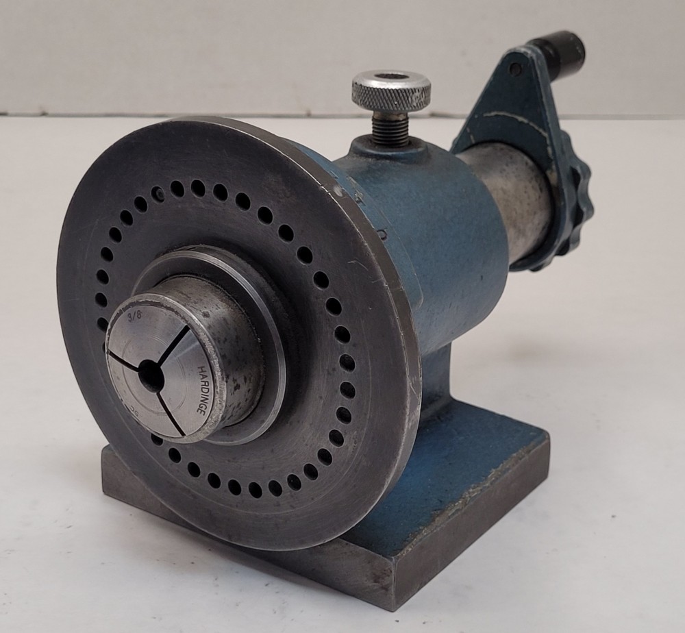 Yuasa #550-003, 5C collet spin index fixture, 36 x 10° increments, 5" wheel diameter, horizontal, manual