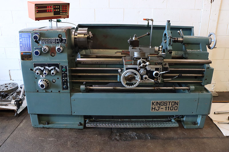 17"/24" x 42" Kingston #HJ-1100, gap bed lathe, 2-1/4" bore, D1-6, taper attach., 3-jaw & 4-jaw, 5C collet
